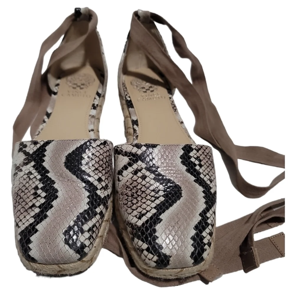 Vince Camuto Jeliany Espadrille Flat Taupe/ Crepe Leather Upper Snake Print 7.5 - Picture 3 of 11